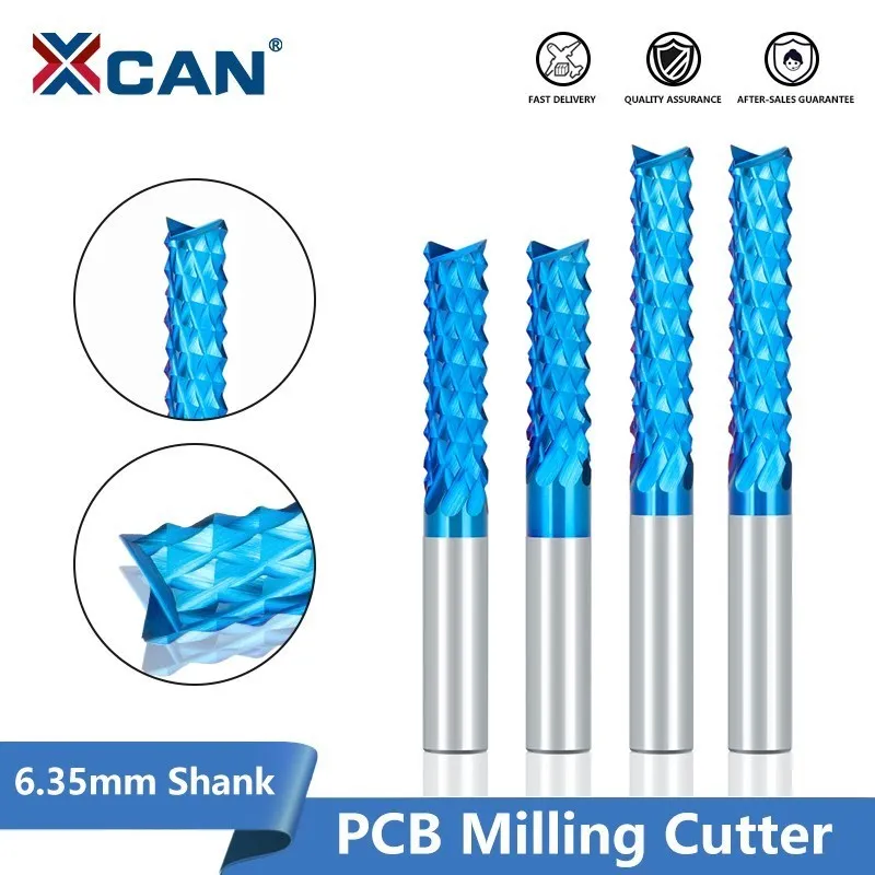 XCAN PCB Milling Cutter 1/4"Shank Carbide Corn End Mill Nano Blue