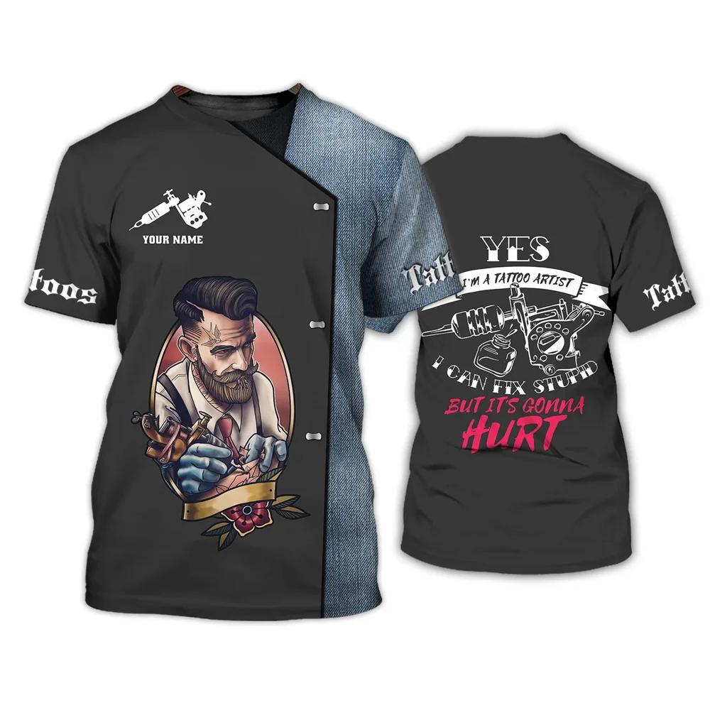 Fun 3D HD Tattoo Harajuku Printed Men\'s T-shirt Fashion Trend Street Casual O Neck Oversized Short Sleeve Top DIY Name Clothing