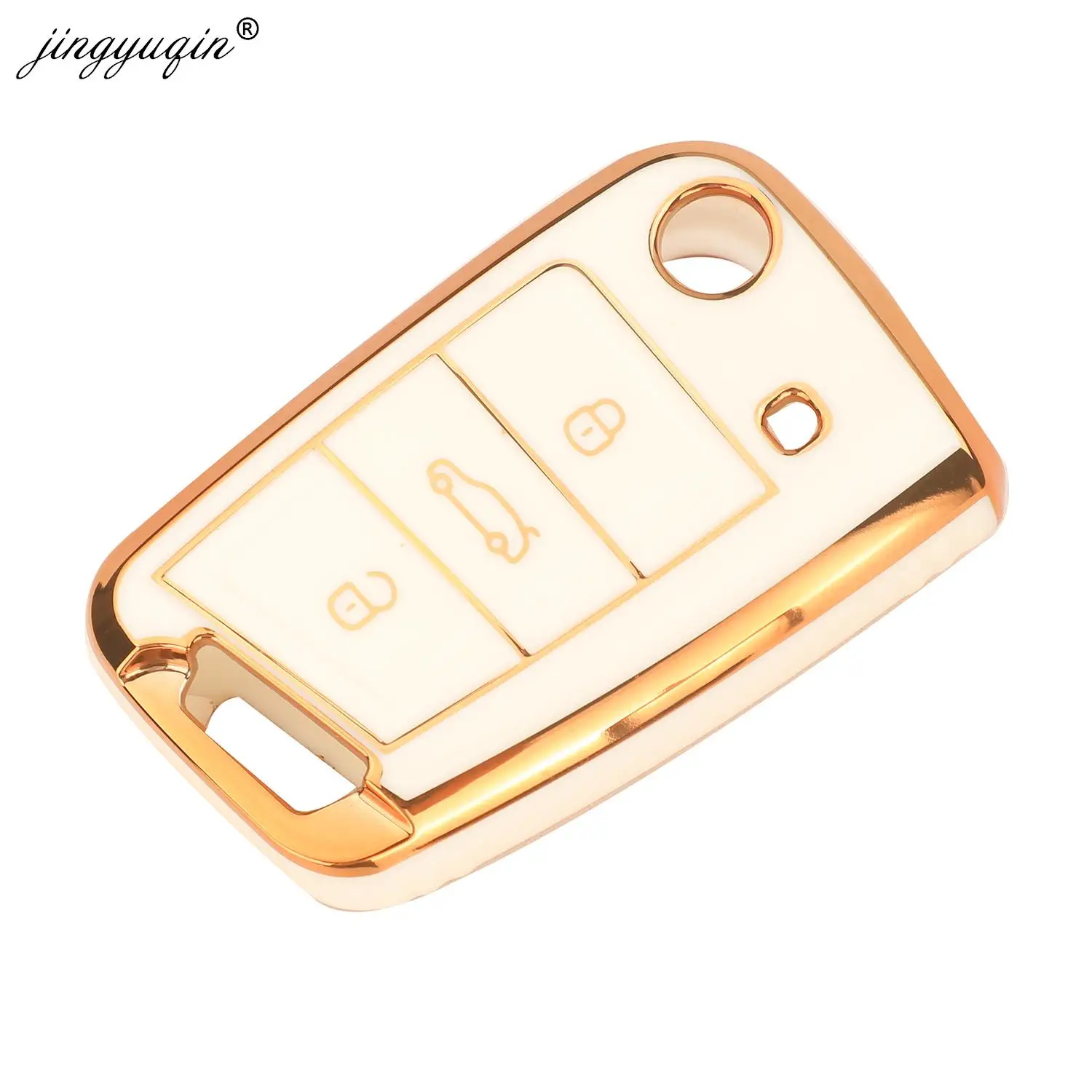 Jingyuqin TPU Car Flip Key Case Cover for VW, SEAT, and Skoda Vehicles