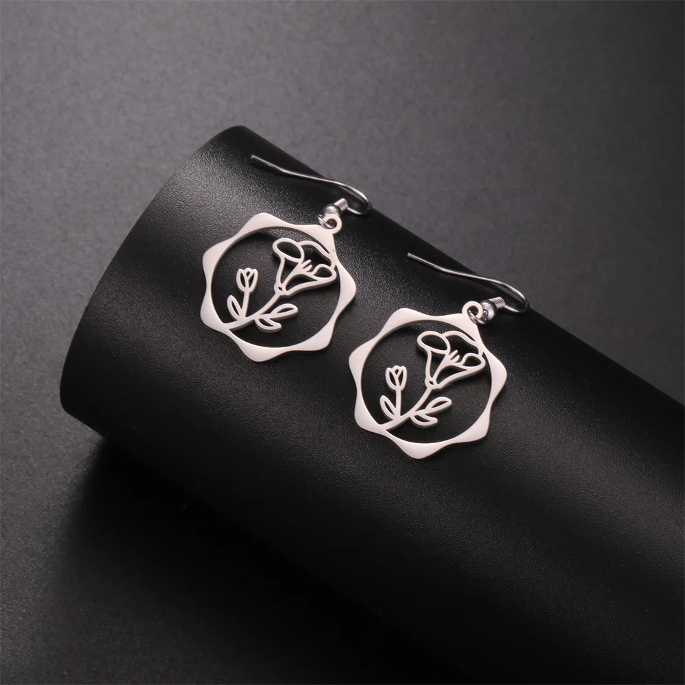 My Shape Geburts monat Blumen ohrringe für Frauen Mädchen Edelstahl Rose Iris Schnee glöckchen Blume Tropfen Ohrringe Schmuck Großhandel – Detail 30