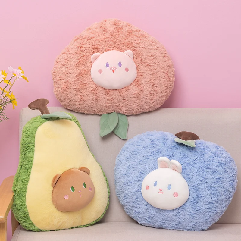 Stuffed Fruit Plush Pillow Avocado Blueberry Peach Throw Pillow Sofa Chair Back Cushion Girl Room Decor Plushies 2