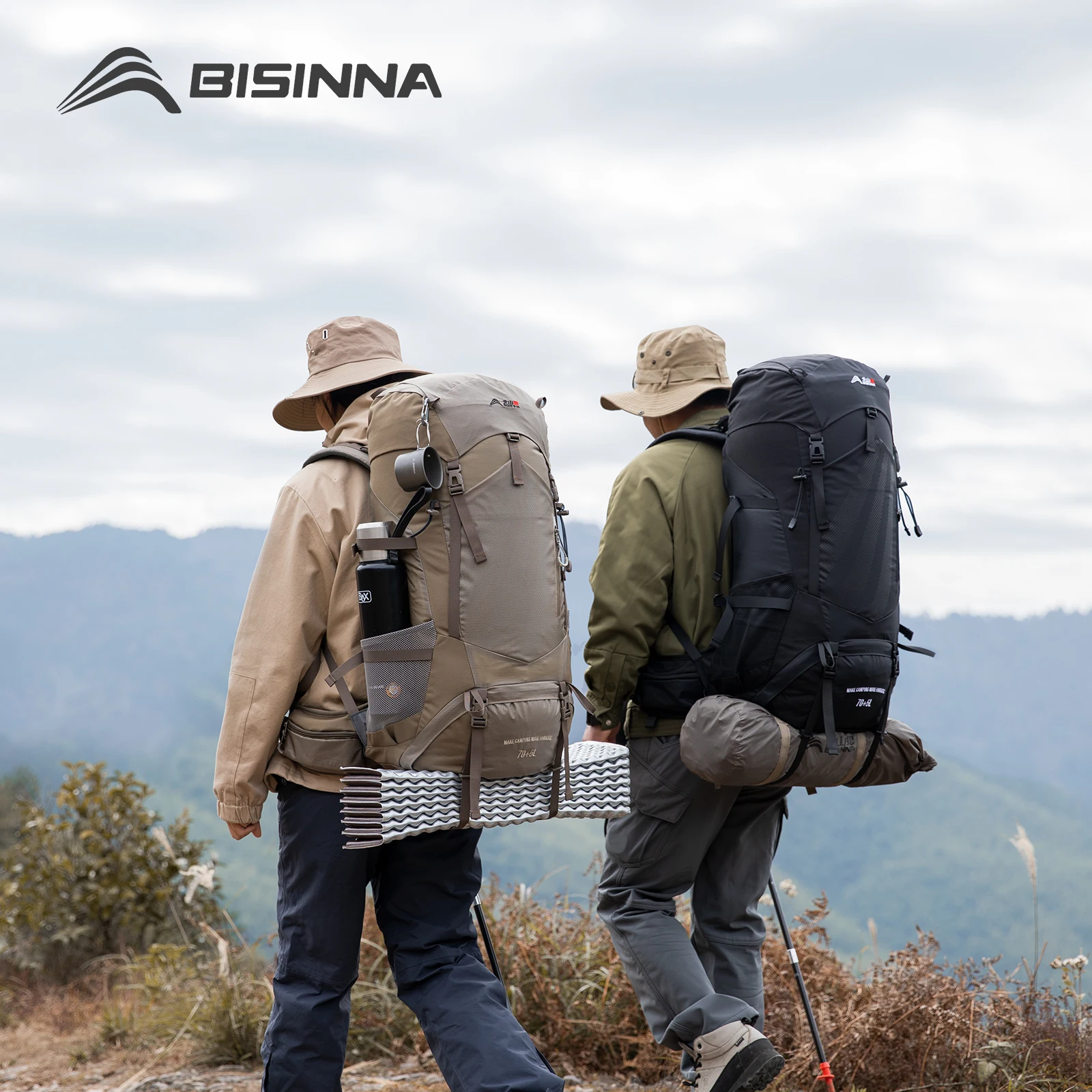 BISINNA 70L Camping Backpack Large Capacity Sport Bag With Rain Cover for Outdoor Travel Climbing Mountaineering Hiking Trekking 6