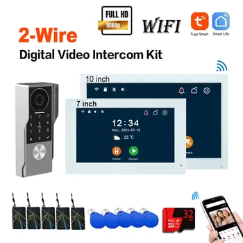 New 2 Wire Digital Tuya Wifi Video Intercom System 1080P Password IC Card Doorphone Camera Video Doorbell Support Gate and Door