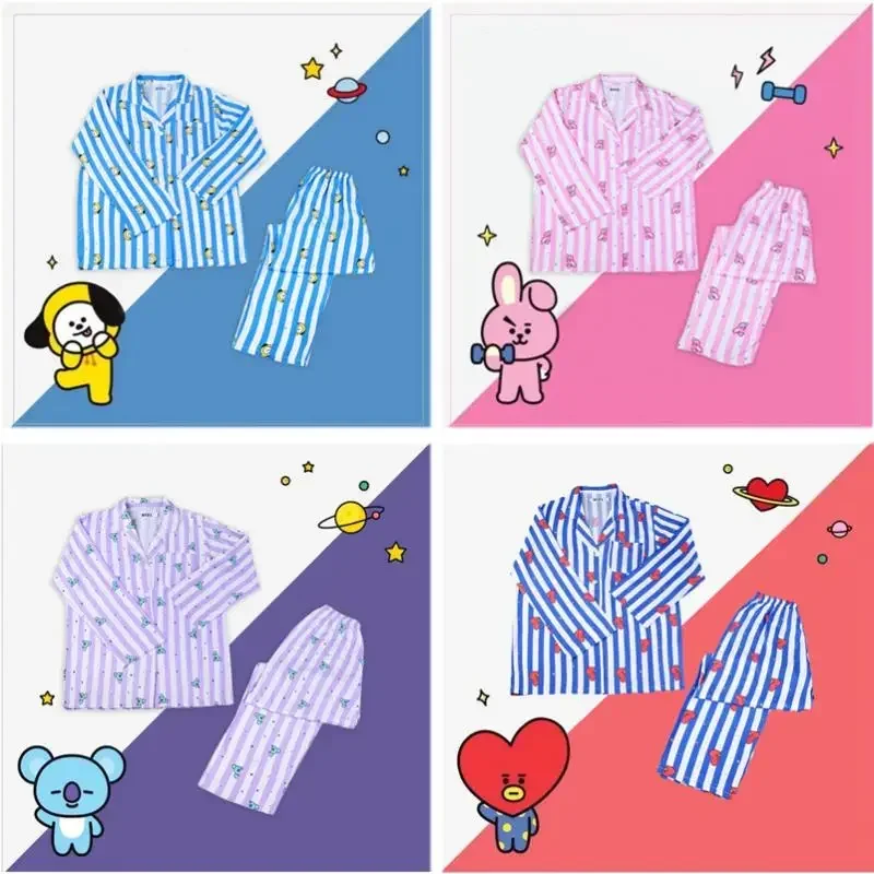 

Women Pajamas Cartoon Pajamas Cute Pajamas Lapel Long-Sleeved Home Wear Casual Two-Piece Suit Men's and Women's 2024