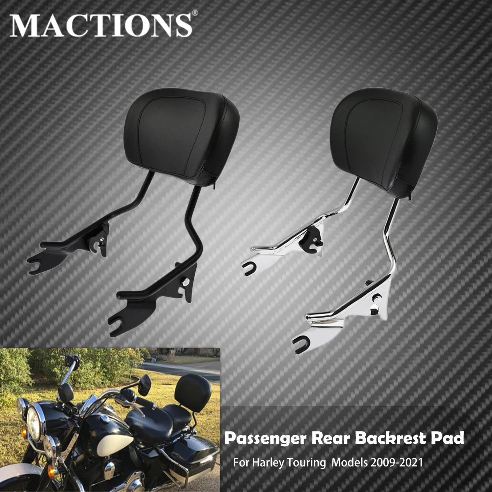 Motorcycle Detachable Sissy Bar Passenger Rear Backrest Pad For Harley Touring Street Glide Road King Electra Glide 2009-2022