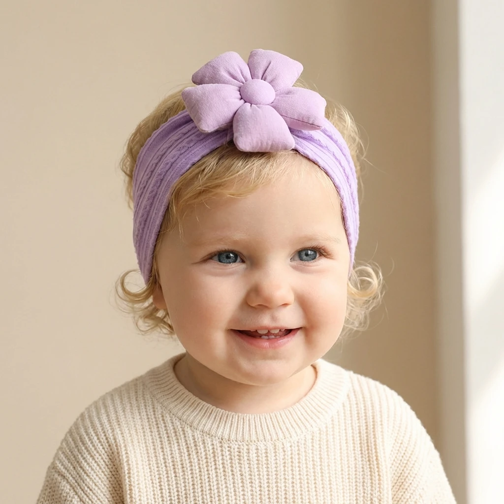 귀여운 단색 꽃무늬  자카드 헤어밴드 부드럽고 얇은  헤어 액세서리 아동용 헤어 스카프