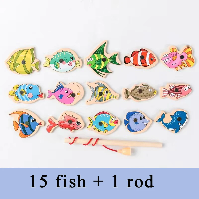 Wooden Fishing Toys For Children Magnetic Marine Life Cognition Fish Games Parent-Child Interactive Educational wooden toy