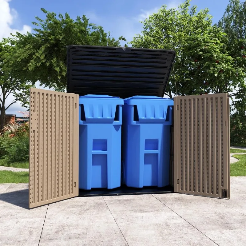 ADDOK Horizontal Outdoor Storage Sheds,Large Resin Outdoor Storage Cabinet for Patio Furniture,Grill and Gardening Tools. 6