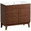 36" Bathroom Vanity with sink,Freestanding Vanity sink with Storage, Particleboard Frame with Wood Grain Laminate, Walnut 1