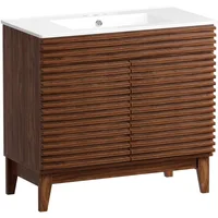 36" Bathroom Vanity with sink,Freestanding Vanity sink with Storage, Particleboard Frame with Wood Grain Laminate, Walnut 1