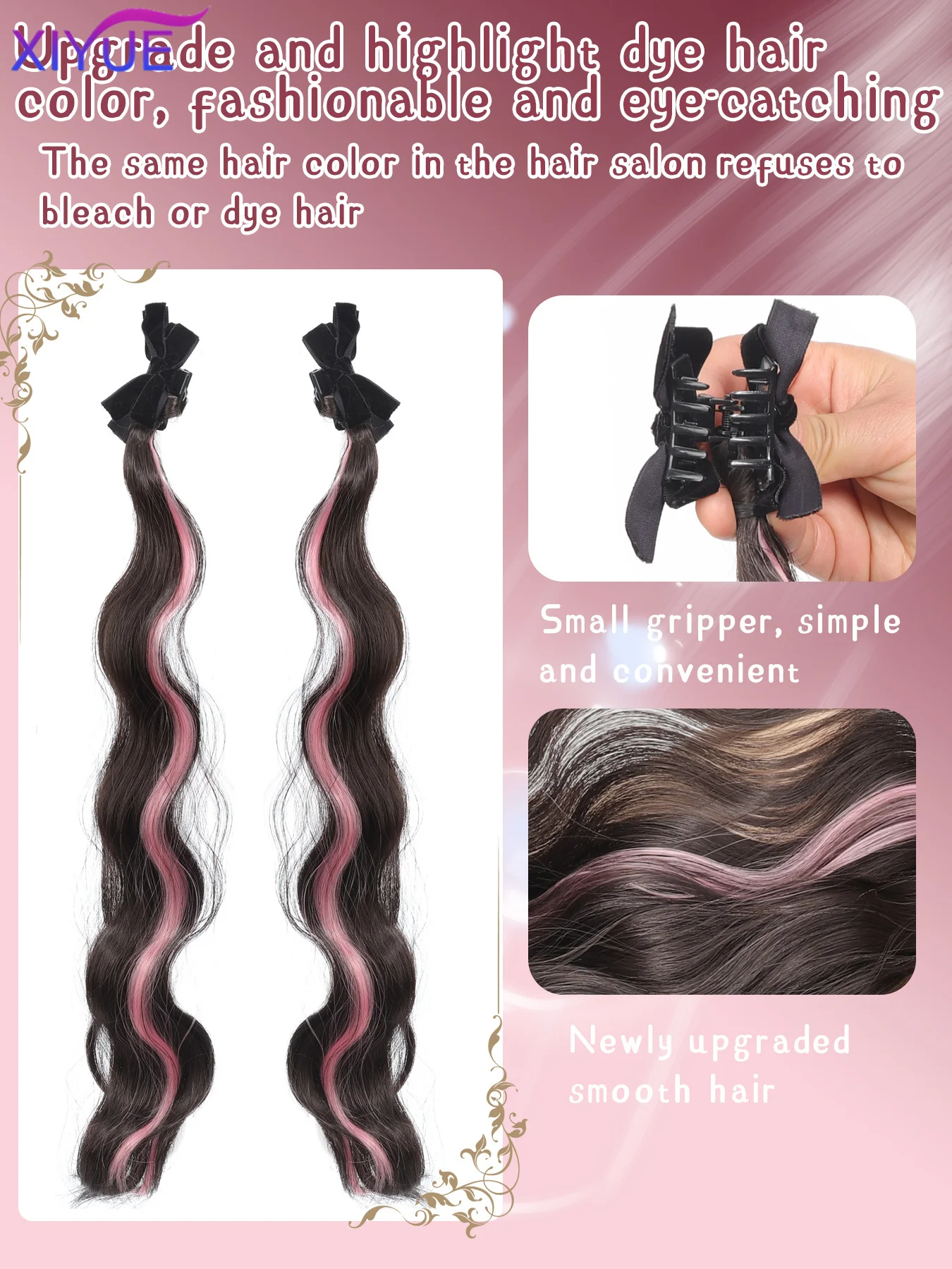 XIYUE 2PC Synthetic Bow Clip Water Ripple Braid Ponytail Women's Claw Clip Big wave ponytail Curly Hair For Women Daily Party