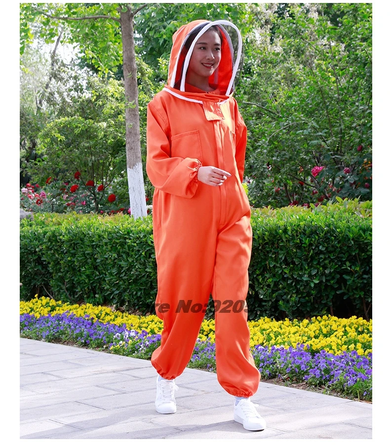 1 pcs Cotton Zippered Protective Beekeeping Suit with Hooded Veil Beekeeper Clothing Beekeepers Bee Suit Equipment