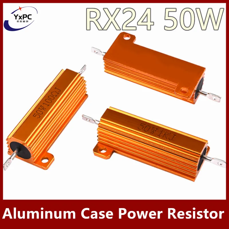 RX24 50W Aluminum Power Metal Shell Case Wirewound Resistor 0.01R ~ 100K 0.5 1.5 1.8 3.3 4.7 6.8 1.2K 1.5K 3.3K 5.6K 10K 47Kohm