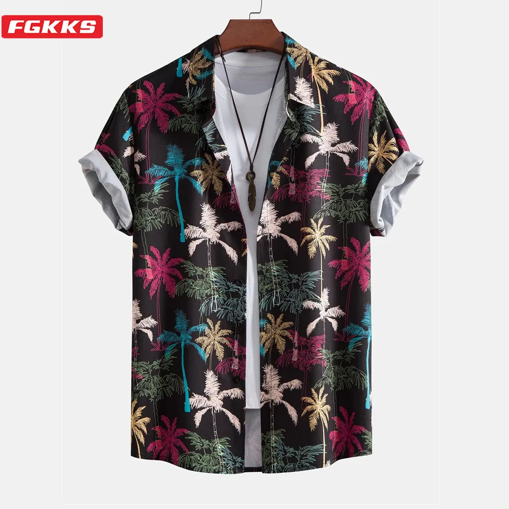 

FGKKS 2023 Outdoor Casual Shirt For Men Breathable Slim Print Short Sleeve High Quality Design Streetwear Selling Shirt For Men