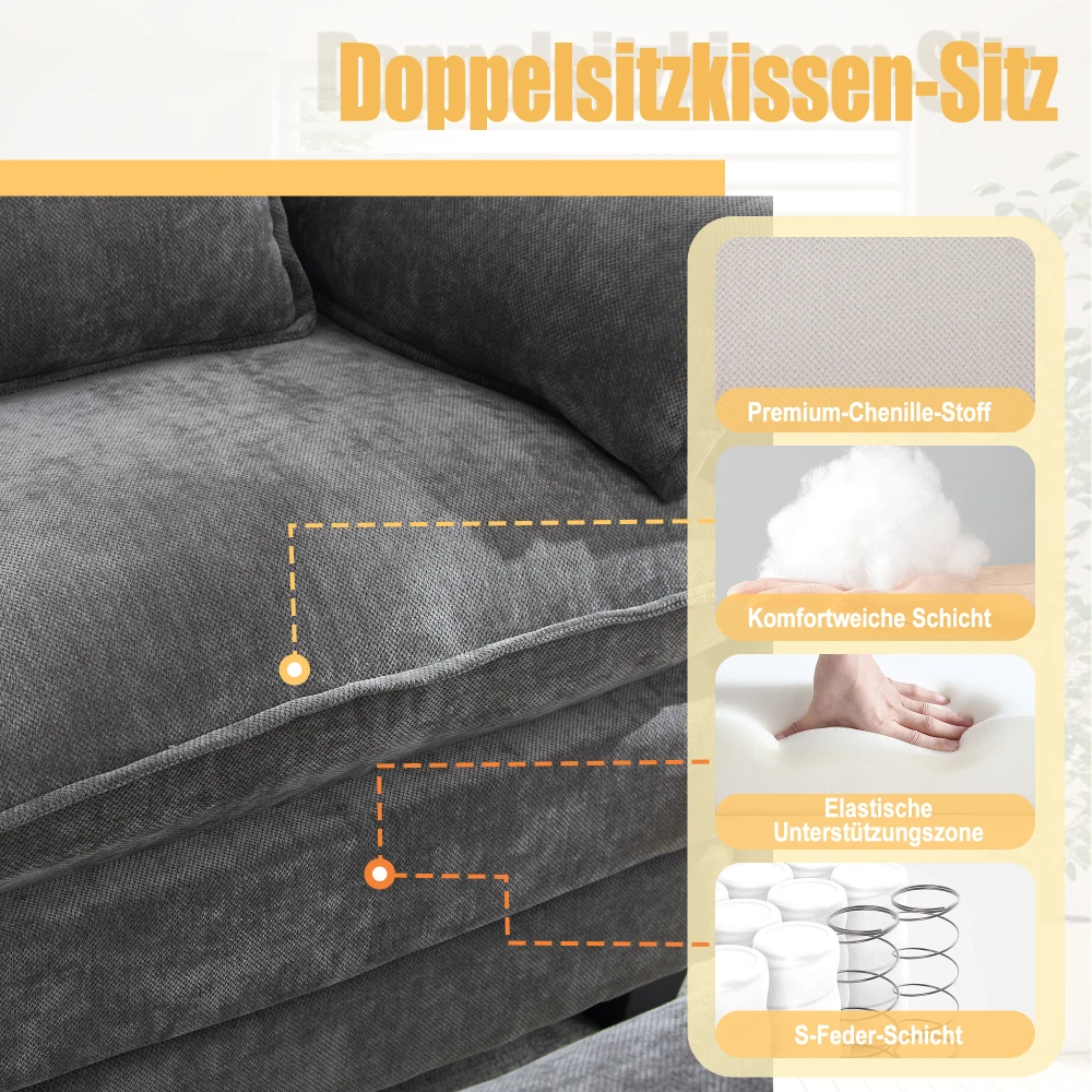Moderner übergroßer Sessel mit Fußstütze und Hocker, Samt-Loungesessel mit Seitentaschen und Kissen, bequemer Lesestuhl – Detail 21