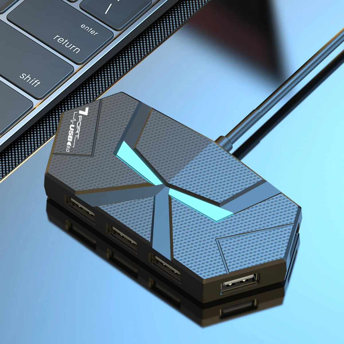 4/7-Port USB Data Hub with Colorful Lighting for Enhanced Connectivity
