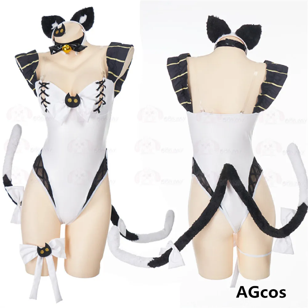 

Женский костюм для косплея AGCOS, оригинальный дизайнерский костюм с двумя хвостами кота Банни, Женский костюм на Хэллоуин, сексуальный костюм для косплея