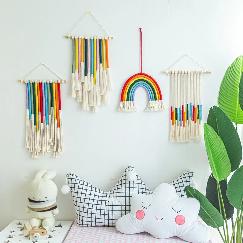 

Large rainbow tapestry woven with colorful decorations, bedroom decorations, children's room decorations, wall decorations