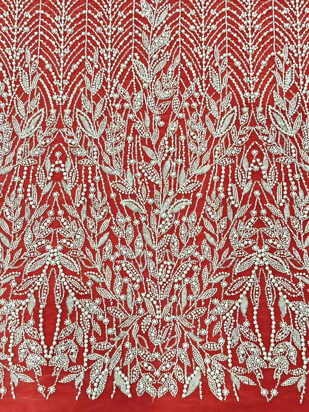 African Groom Lace Fabric Heavy Beads Embroidery French Tulle Lace Nigerian Wedding Dress