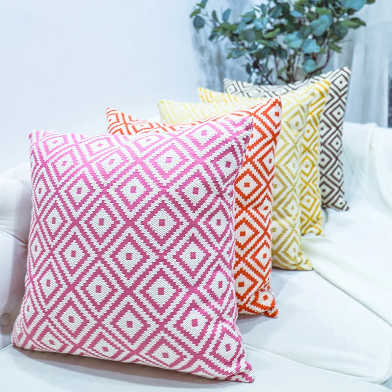 

45*45cm Pure Cotton Cushion Cover Geometric Rhombic Grid Simple Modern Cushion Home Living Room Sofa Bay Window Decorative Pillo