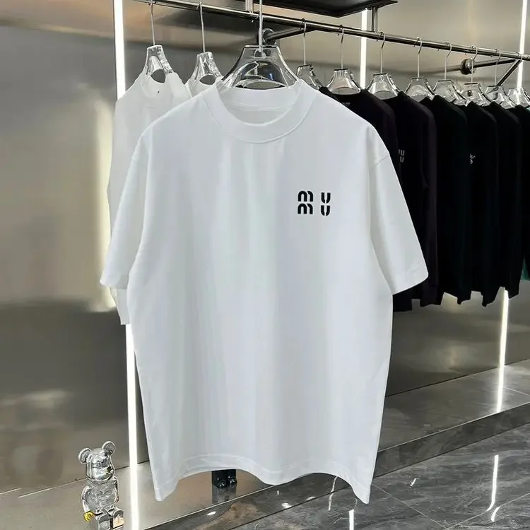Summer Miu Wind Short Sleeve T-shirt Pure Cotton Men and Women Chest Letter Printing Loose Fashion New Fashion Brand Explosive 4