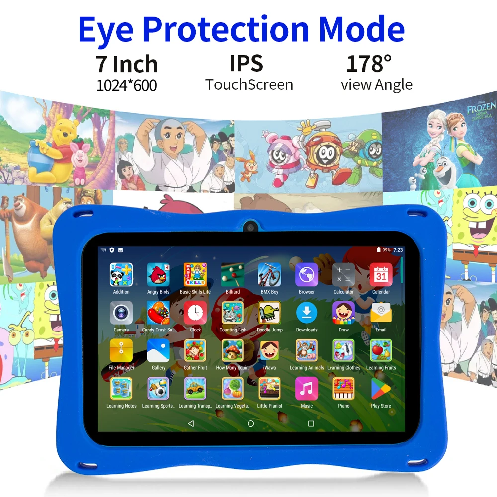 BDF Tablet for Kids 7 Inch Android 11 System 32 GB WiFi Bluetooth Dual Camera Educational Software Installed with Proof Case 3