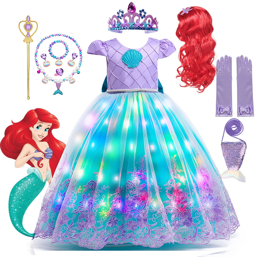 thumbnail image 2 of Vestido de baile de sirena de Disney para niña, disfraz de Ariel con luz LED, disfraz de princesa para fiesta de cumpleaños de lujo para niños, 2 of 5