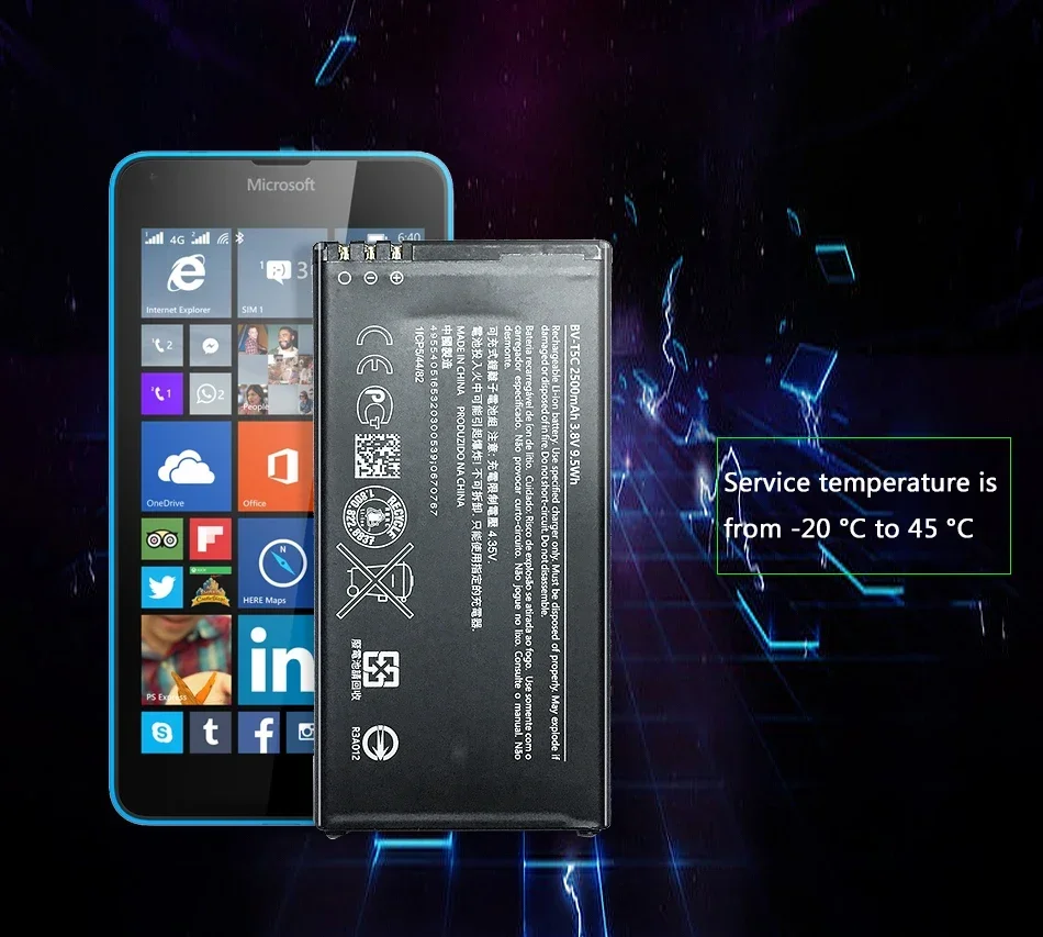Batterie Originale Nokia BV-T5C - 2500mAh, 3.8V, Pour Microsoft Lumia 640 (RM-1073) - En Aluminium