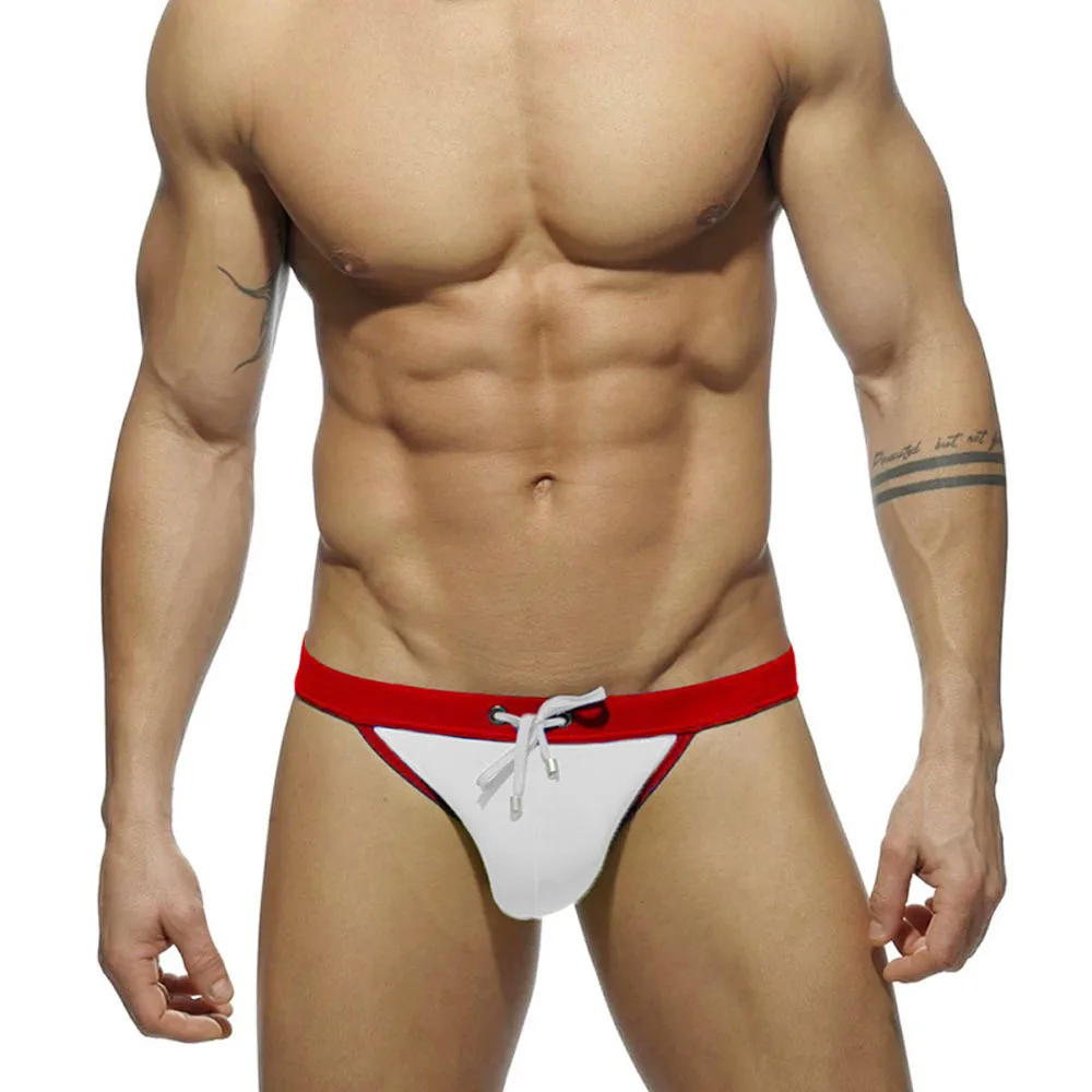 European And American Men Sexy High Fork Triangle Swim Trunks Fashion Color Matching Simple Beach Low Waist Triangle Bikini Me