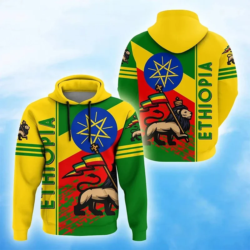 

Ethiopia Africa County Flag Reggae Retro Tribe Lion Graphic Sweatshirts Orthodox National Emblem Boy Hoody Casual Men Hoodie