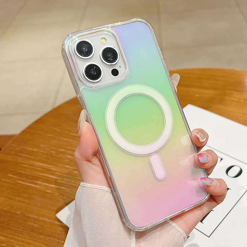 Luxury Gradient Rainbow Laser Magnetic Phone Case - Hard Cover