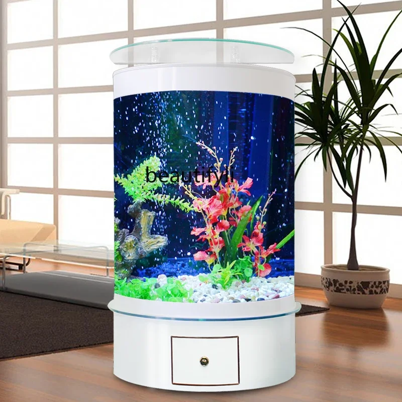 

Fish Tank Living Room Change Water Floor-Standing Household Semicircle Large Glass Ecological Aquarium Wall-Shaped Fish Globe