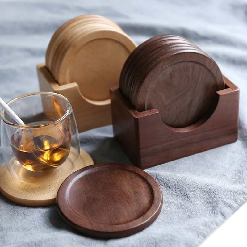 Japanese Wooden Coasters Placemat Shelves Coasters Boxes Storage Wooden Boxes Convenient Kitchen Storage Supplies