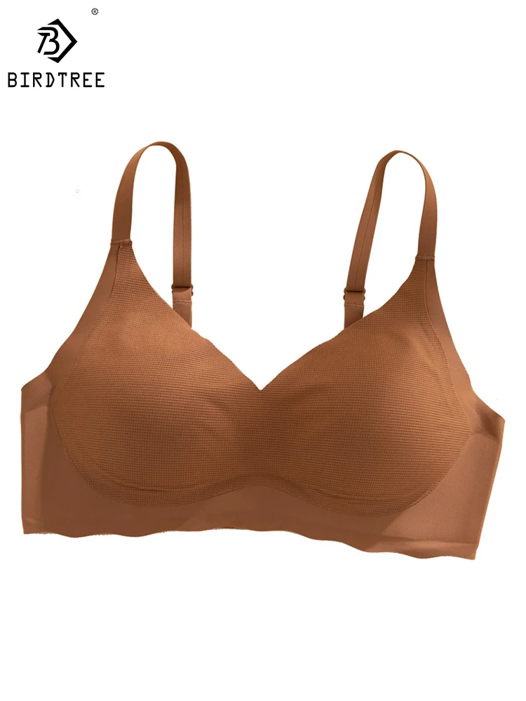 

BirdTree Lining 9%Real Silk Braless Bra,Women,Solid Simple Comfortable Breathable Underwear,2024 Spring Summer New P41961QD