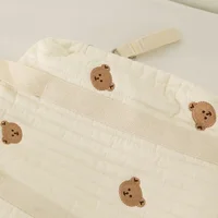 Sac à Couches pour Poussette de Bébé, Motif Ours Mignon, Brodé de Fleurs Coréennes, Souple, Portable 3