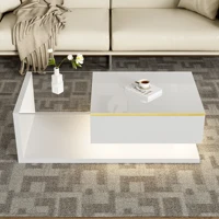 Table basse avec rangement, LED 16 couleurs et plateau en verre, robuste, pour le salon, rangement simple, en aggloméré – blanc 2