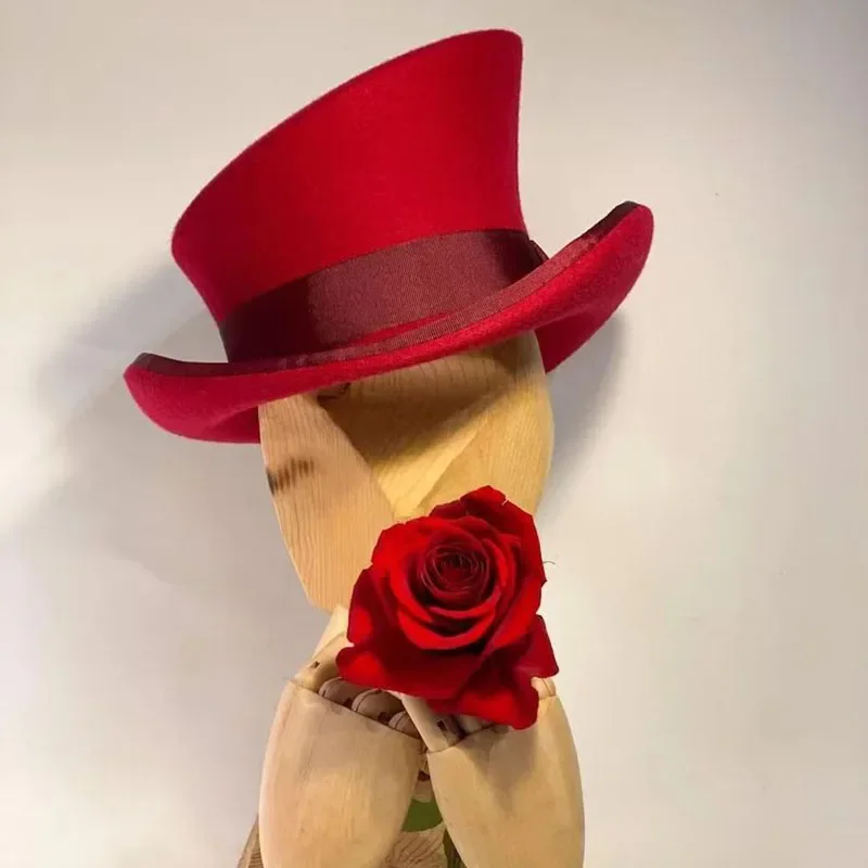 Fashion hat cashmere asymmetric top hat for women men unisex steam punk party ribbon lumber costume