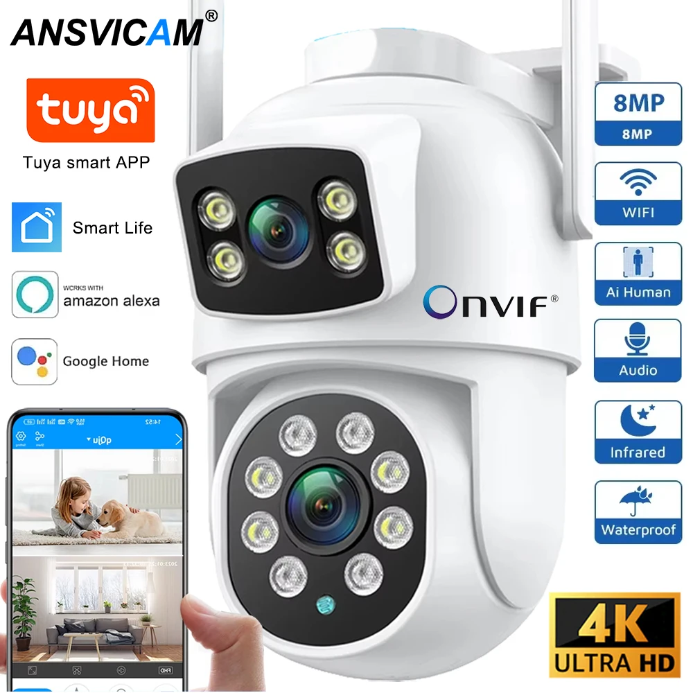 8MP Dual Lens WIFI Camera PTZ 4K Full HD Dual Screen Ai Human Auto