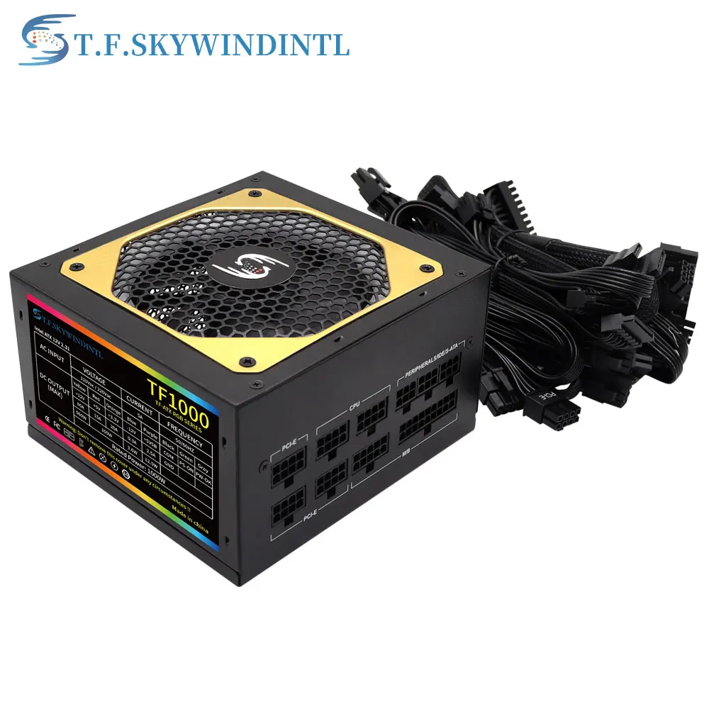 1000W ATX PC 전원 공급 장치 LED 팬 RGB PSU 완전 모듈형 90-264V 20+4PIN 초저소음 데스크탑 컴퓨터 서버용