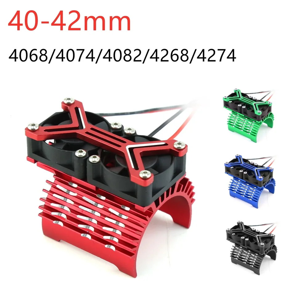 ShareGoo 42mm Motor Heatsink With Dual Cooling Fans For 4268/4274 Motors - Compatible With Arrma, Traxxas 1/8 RC Cars (Red)