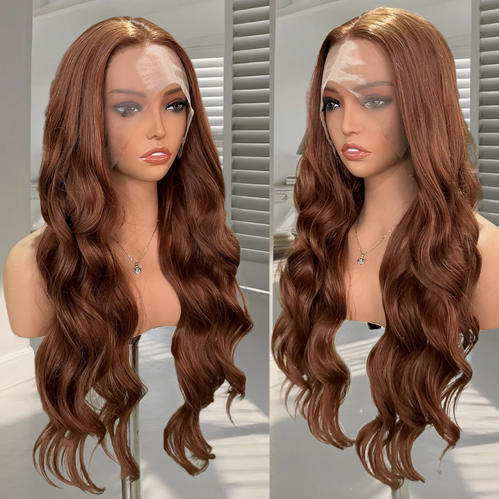 Brown Wig Body Wave Synthetic Lace Front Wigs For Women Synthetic Hair Natural Hairline Deep Wave Lace Wig Cosplay Ready to Wear lace front wig lace wigs womens synthetic wigs synthetic wigs