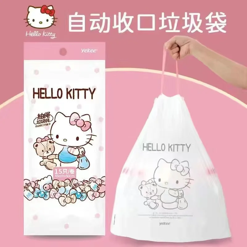 

Hellokitty garbage bag household thickened drawstring closing rope kitchen enlarged thickened portable plastic bag wholesale