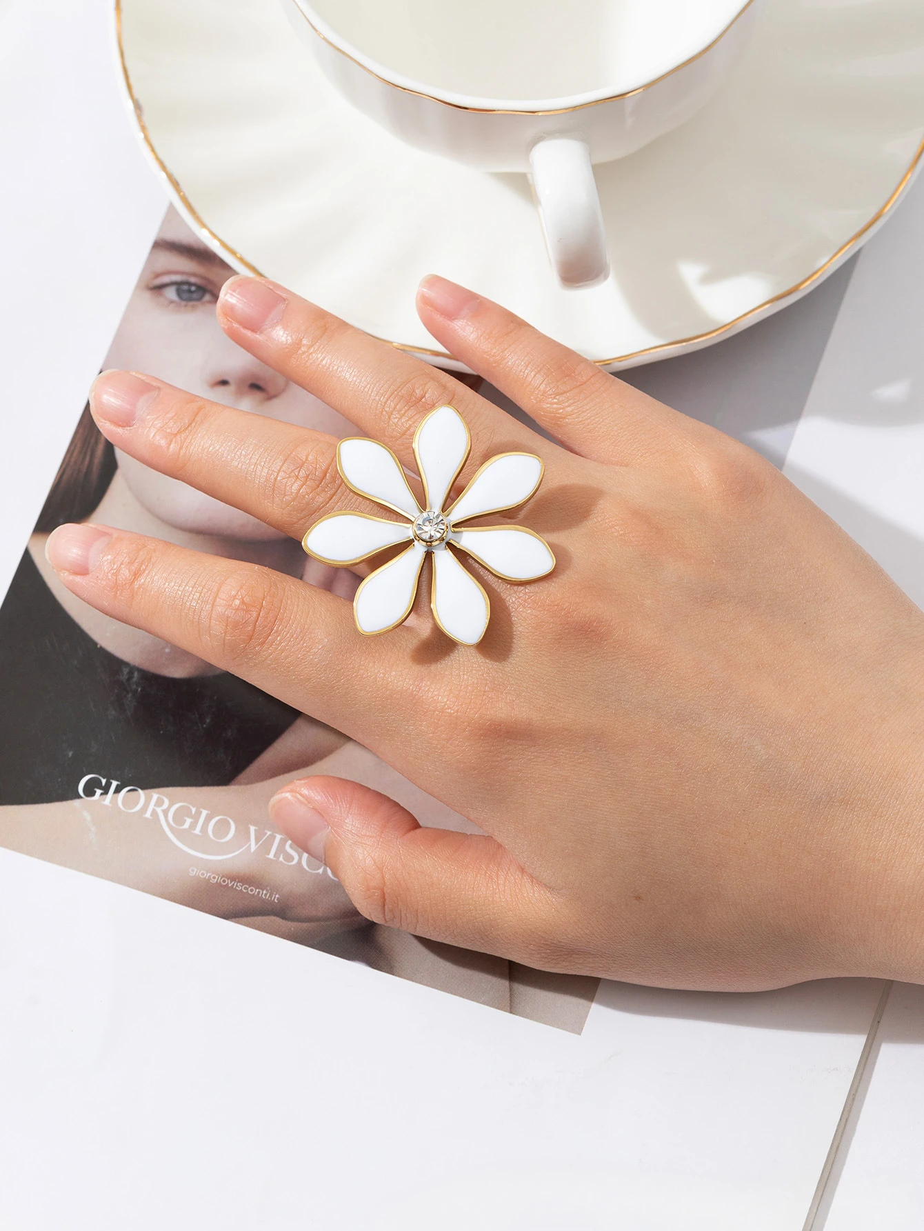 Mode Frauen Nette Gold Überzogene Flora Emaille Epoxy Edelstahl Einstellbare Ring Für Sommer Böhmen Stetement Schmuck – Detail 13