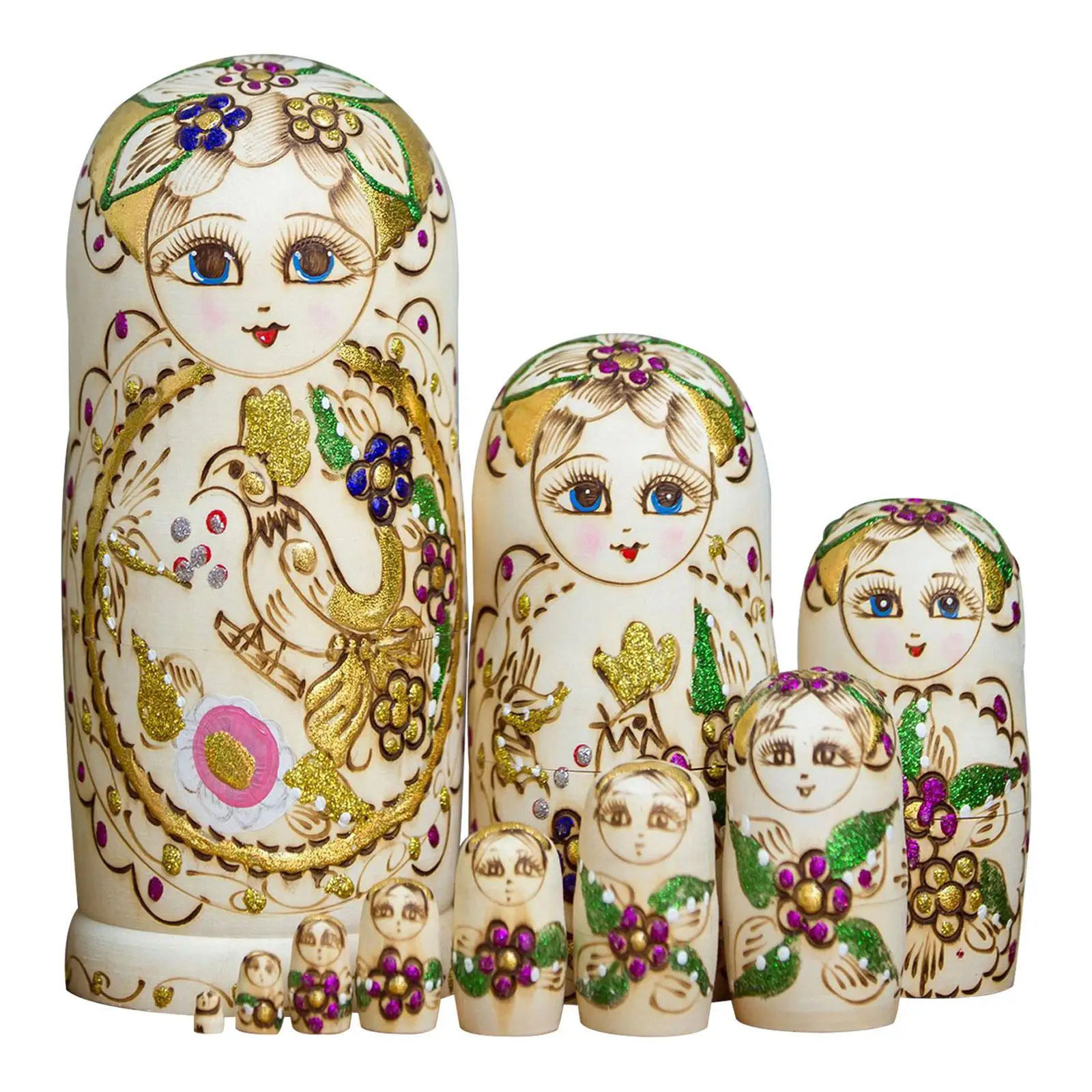 10Pcs Russian Nesting Dolls Matryoshka Doll Hand Painted Figures, Handmade Wood Stacking Doll Set for Children Gift Halloween