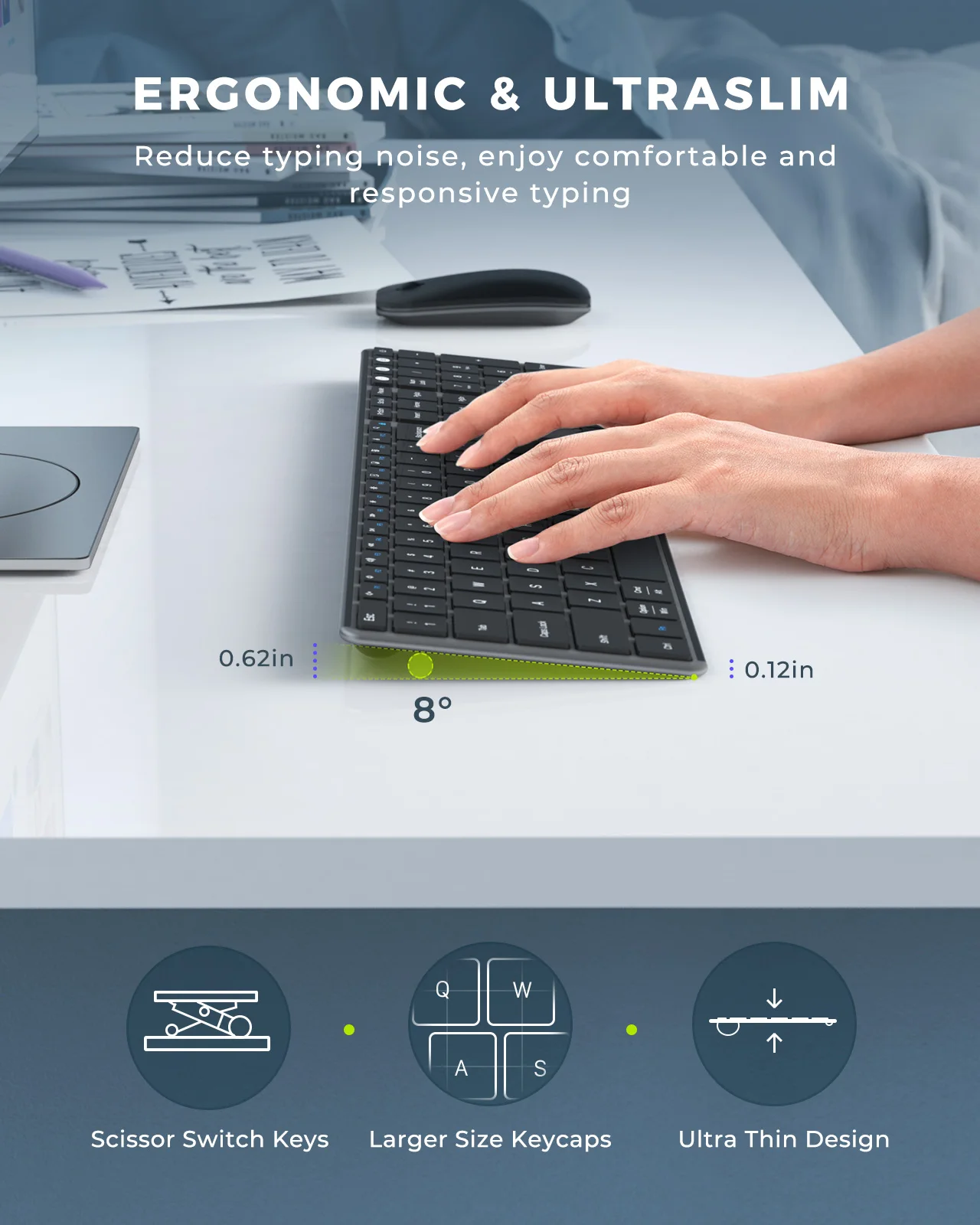 Combinação de Mouse e Teclado sem Fio Bluetooth Multi-dispositivo Recarregável Magro Win 10 Macbook Pro Air Ipad - Imagem 5