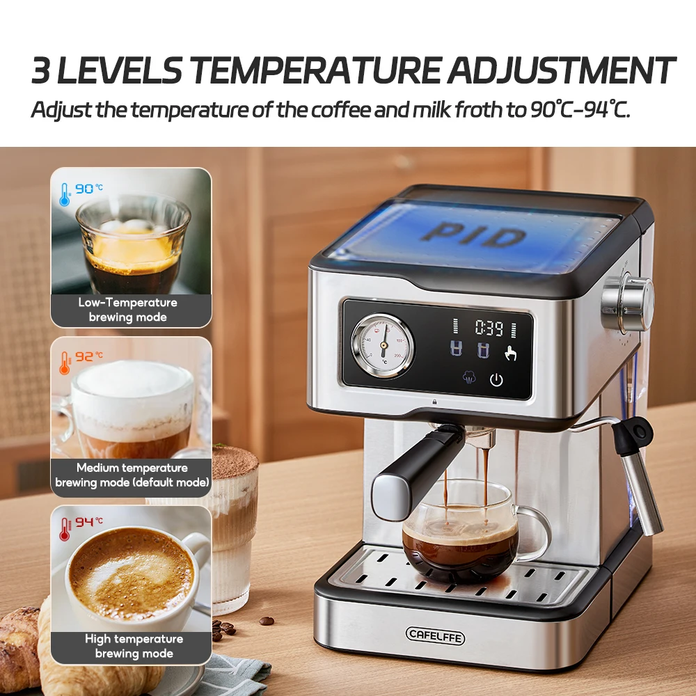 Cafelffe Espresso Coffee Machines Stainless Steel with Milk Frother Steam Wand Semi-Automatic Cappuccino maker 20Bar cafetera 2
