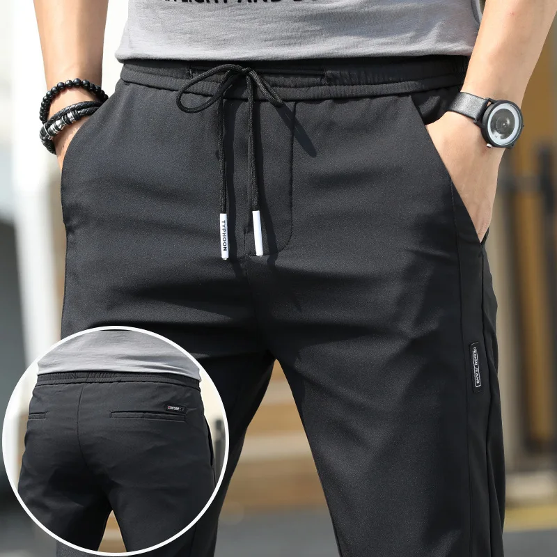 Casual pants sport pants running pants Summer Elastic Waist Ice Silk Casual Pants Slim Straight Trend Sports Pants Jogging Men Gym Trousers Men Sweatpants