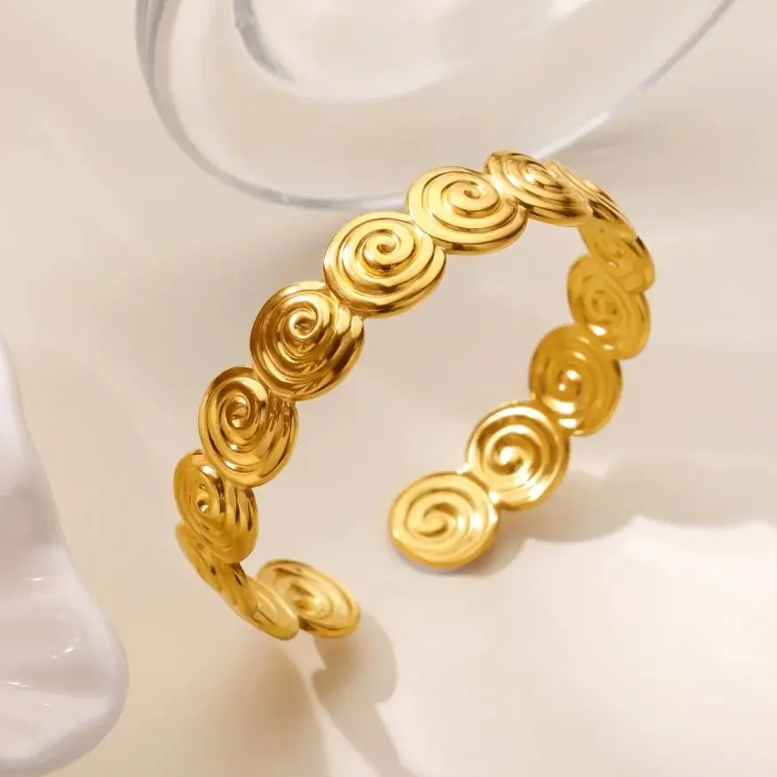 Threaded Bangle For Women Geometric Opening Stainless Steel Bracelet