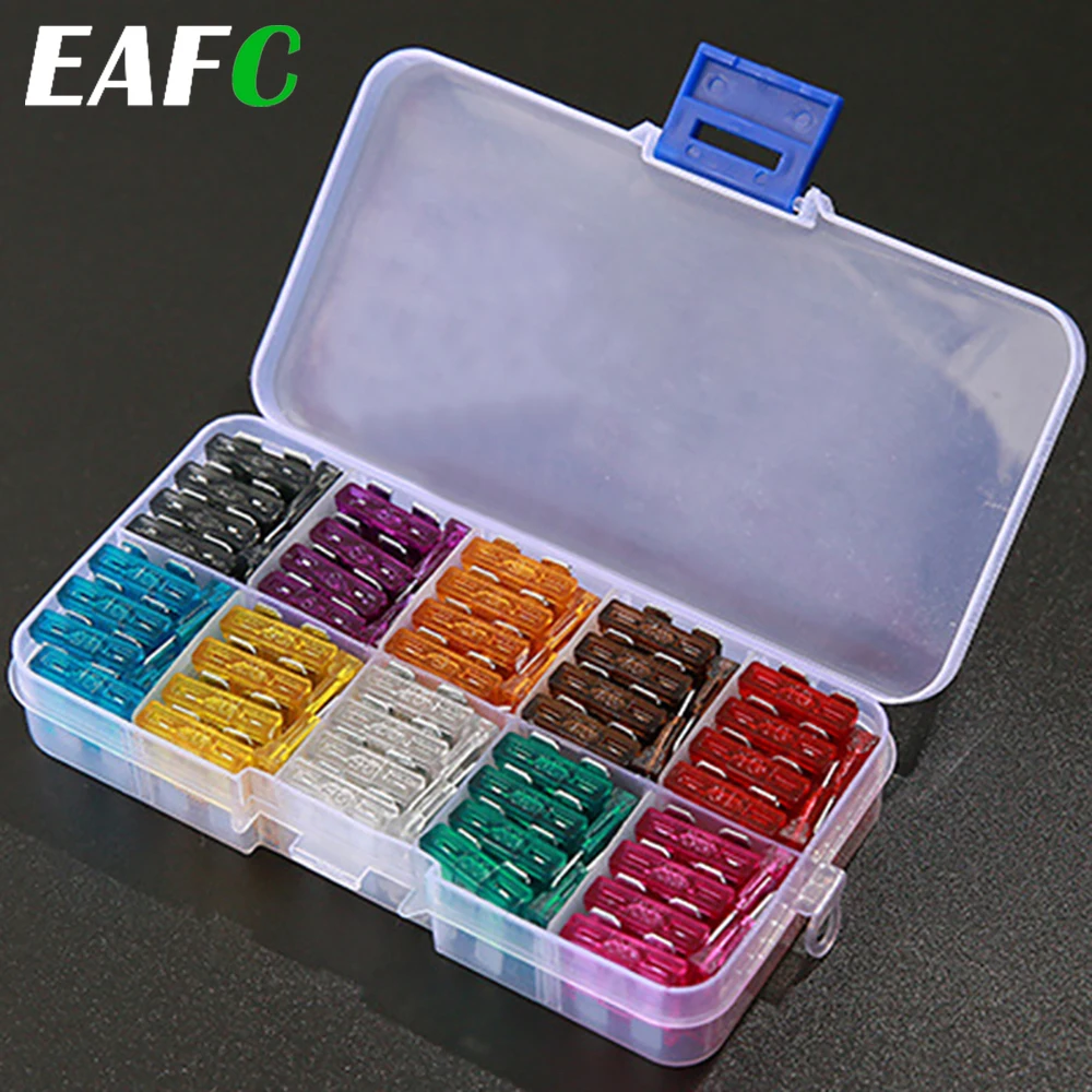 EAFC 100 pezzi 50 pezzi Set assortimento fusibili per auto Profilo Fusibile a lama di medie dimensioni per autocarri Fusibile da 2-35 A con clip per scatola