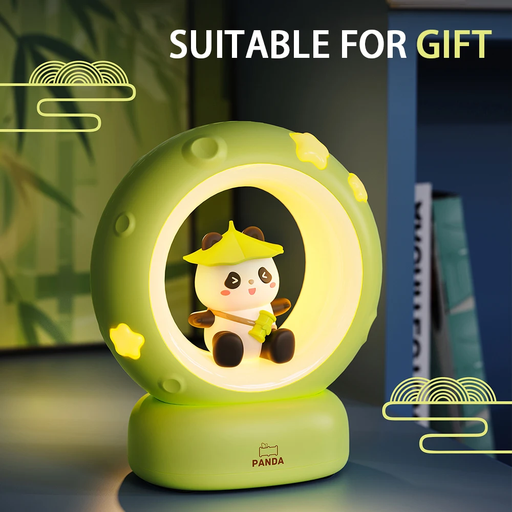 Moon Night Light Cute Rabbit Cat Panda Lamps Room Bedside Decoration USB Rechargeable Kawii Animal Gift Warm Soft Light